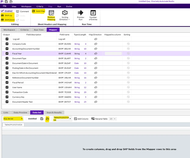 Interfaz de Precisely Automate Studio para automatización de datos SAP